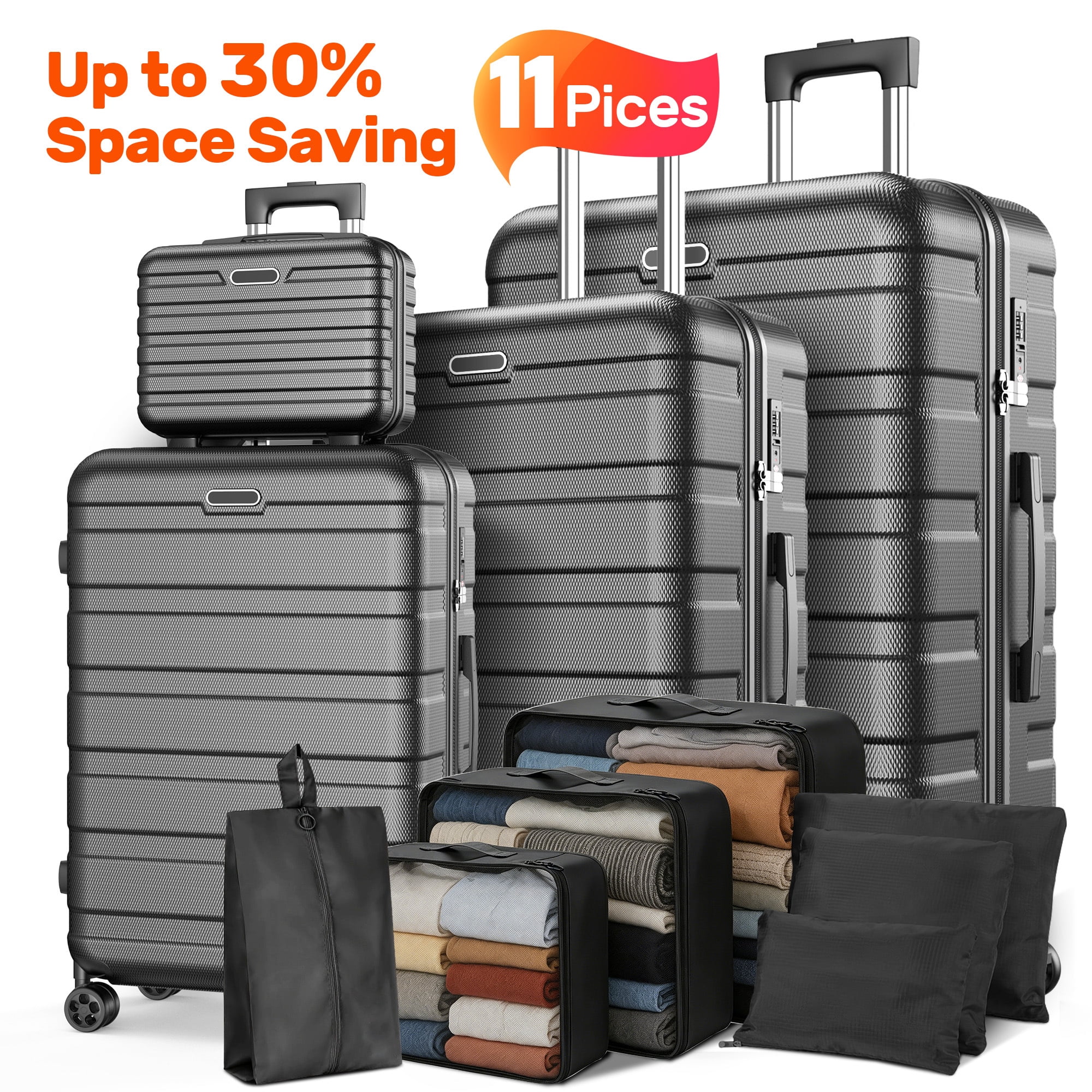 Zimtown Hardside Lightweight Spinner Black 3 Piece Luggage Set