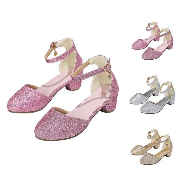 Viluyesy Girls’ Solid Color Sandals – Piano Performance Stage Shoes, Crystal & Pearl Accented Princess Heels for Toddlers to Teens Gold Size 6.5
