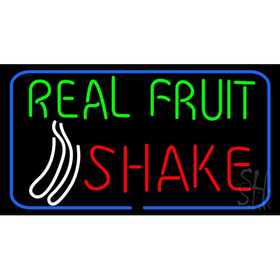 Real Fruit Shake LED Neon Sign 13 x 24 - inches, Clear Edge Cut Acrylic Backing, with Dimmer - Bright and Premium built indoor LED Neon Sign for restaurant window and interior decor.