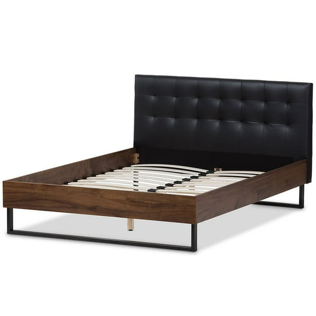 Baxton Studio Lit Plateforme Très Grand Capitonné en Faux Cuir Noir