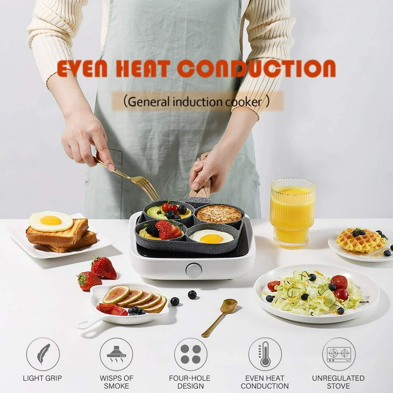 Egg Pan Frying 4 Maker Mini Pancakeburger Fried Ceramic Cooker Small Divided Pans Stick Non Cup Nonstick, Size: 15.75 x 10.24 x 1.18