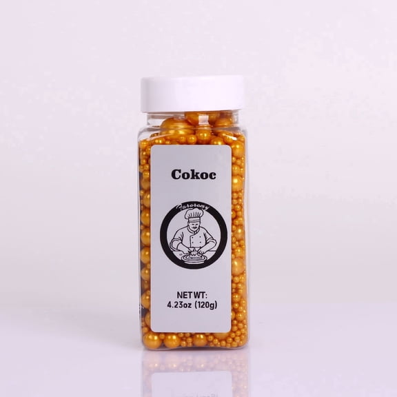 Cokoc Matte Gold Pearl Sprinkles, Edible Sugar Pearls for Cake Decorating, Cupcake Dessert Toppings, Premium Baking Decorations for Weddings, Parties Holidays, 4.23 oz