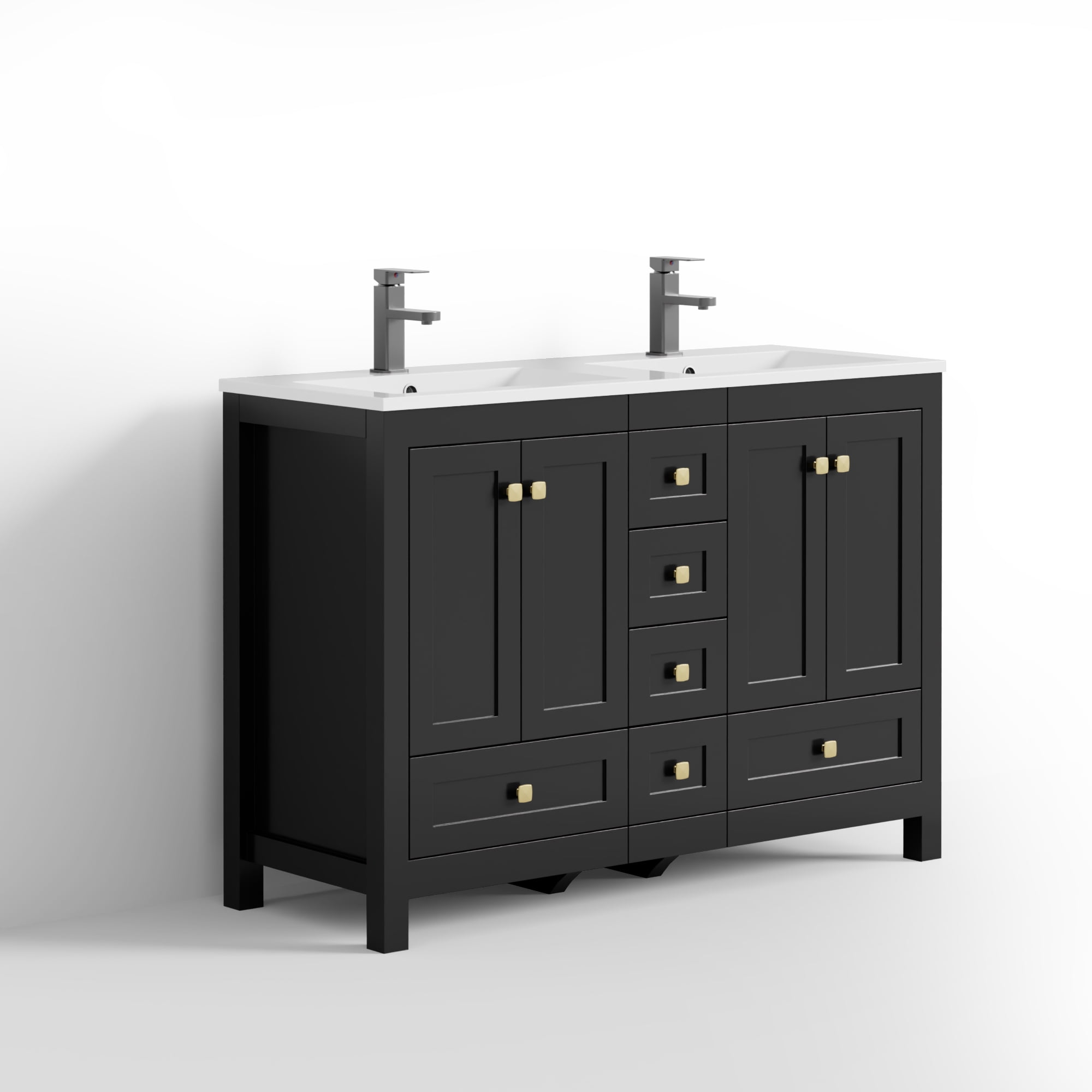 "eclife 48"" Freestanding Bathroom Vanity Set with Resin Double Sink Top, PU Paint, Water-Saving Faucet, Black"