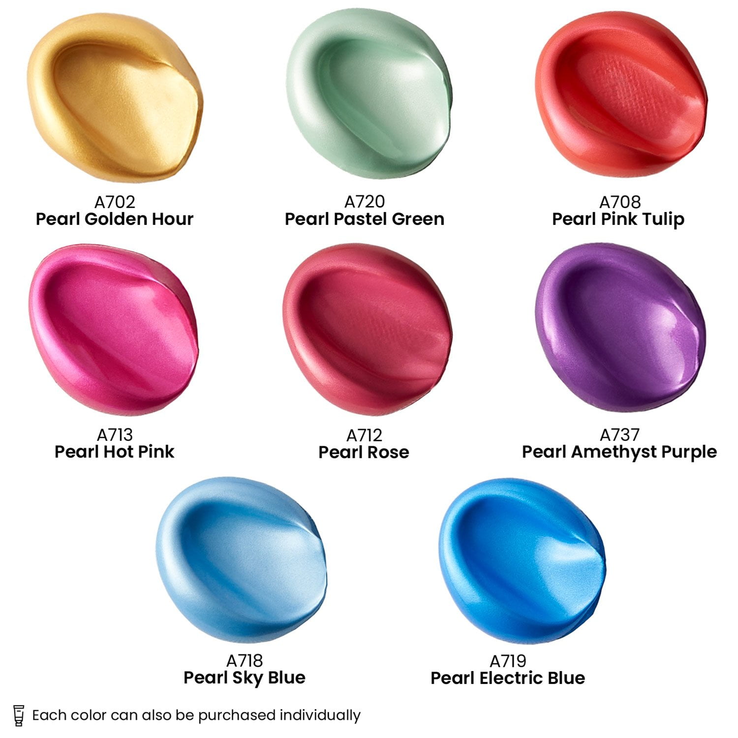 Arteza Acrylic Artist Paint, Metallic Finish, Multicolor, Set of 8, 4 fl oz