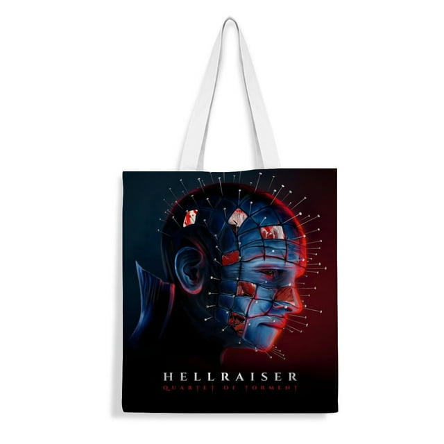 Hellraiser: Pinhead Bolso de tela con estampado de lienzo para mujer, bolsa de compras reutilizable y estética, con cremallera interior, regalo para mujer, 35 × 40 cm.