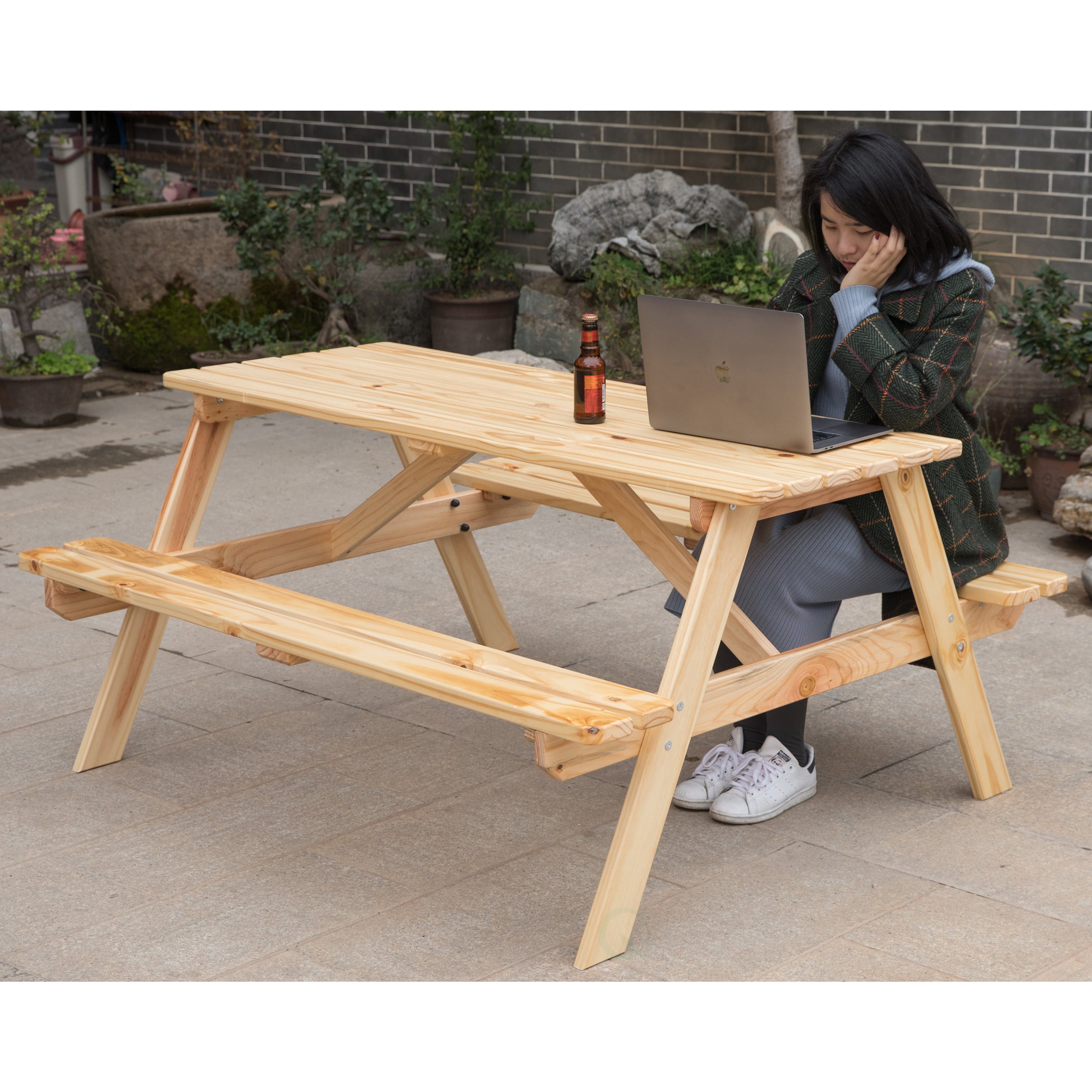 A-Frame Outdoor Wooden Patio Deck Garden Picnic Table - image 3 of 10