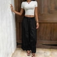 thumbnail image 7 of Oiangi Women Lace Trim Long Bloomers Pants Elastic Waist Wide Leg Pant Boho Comfy Drawstring Trousers for Holiday Travel Black 2XL, 7 of 7
