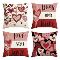 Sm:)e Hugs and Kisses Love You More Valentine's Day Throw Pillow Covers Set of 4, 12 x 20 Inch Heart Stripe Cushion Case Decoration for Sofa Couch