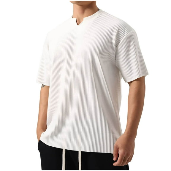 cfhntfmh Summer Shirts for Men Soft Ribbed V Neck Solid Color Basic T-Shirts Casual Comfy Short Sleeve Work Tee Shirts