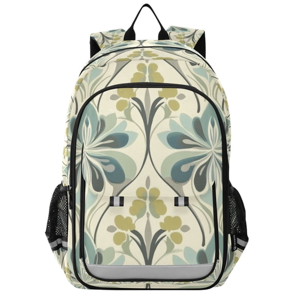 FORMRS Unisex School Backpack 17" Student Travel Bag with Laptop Compartment, Beige Floral Pattern