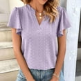 thumbnail image 2 of Lindreshi T Shirts for Women Womens Spring and Summer Gold Lace V-Neck Solid Color Bottom T-Shirt Hollow Top, 2 of 8