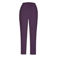 thumbnail image 4 of Hvyesh Linen Pants for Women Elastic High Waisted Pants Casual Wide Leg Long Lounge Pant Trousers with Pocket Purple,L, 4 of 6
