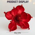 thumbnail image 6 of 7.5" Large Christmas Magnolia Flowers, Glitter Artificial Poinsettia Stems, Velvet Texture Christmas Tree Ornaments, Home Table Decorations for Holiday Party Decor, 1 Pack,Red, 6 of 6