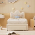 thumbnail image 3 of Adjustable forrado cabecero tamaño individual marco cama-bouclé cama plataforma almacenamiento cajones girls. princess marco cama niños strong wood slat support no necesita colchón base m..., 3 of 7