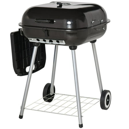 22" Portable Charcoal Barbecue Grill with Wheels, Side Tray & Lower Shelf - Ideal for Outdoor BBQ in Garden, Backyard, Poolside