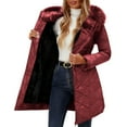 thumbnail image 5 of Hueook Winter Coats for Women's Solid Color Long-sleeved Hooded Fashion-padded Jacket Wine S, 5 of 7