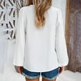 thumbnail image 5 of Elegant Drawstring Long Sleeve Cotton Linen Blouses Womens Buttons Casual Loose Pleated Shirts Solid Pullover Tops White,M, 5 of 6