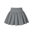 thumbnail image 3 of lnmuld Solid Ribbed Elastic Waist Gathered Swing Mini Skort Preppy Back to School Mix Match Outfit for Girls Grey,11-12 Years, 3 of 6