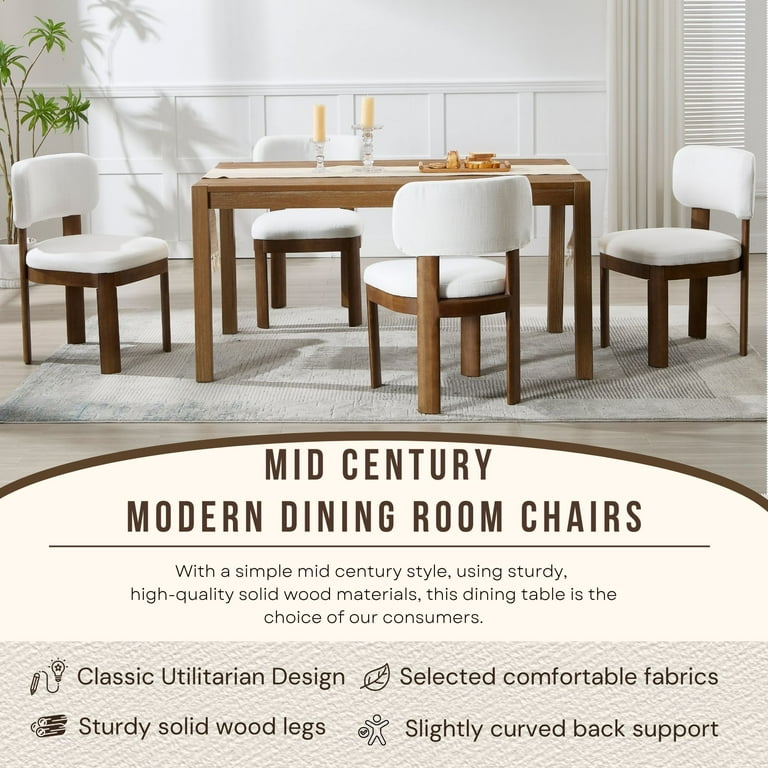 Mid Century Modern Dining Chairs Set of 4, Brown Upholstered - Main Image