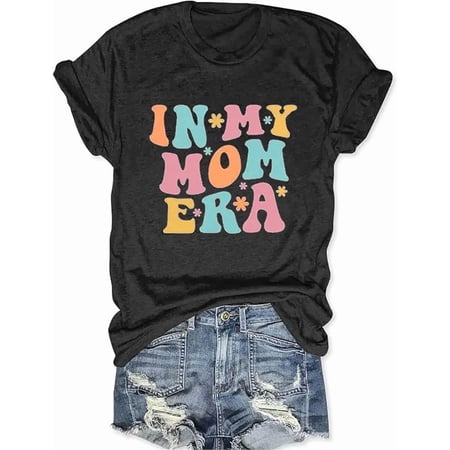 Women Retro In My Mom Era T-Shirt Groovy Colorful Floral Mama Short Sleeve Casual Graphic Tee Mother Day Gift Fashion Top