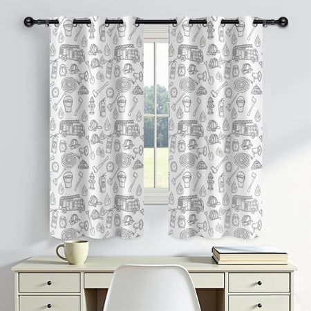Fireman and Bucket White Pattern Blackout Curtains Triple Weaved Fabric Thermal Insulated Room Darkening Grommet Top 2 Panels 42x72in(107x183cm)