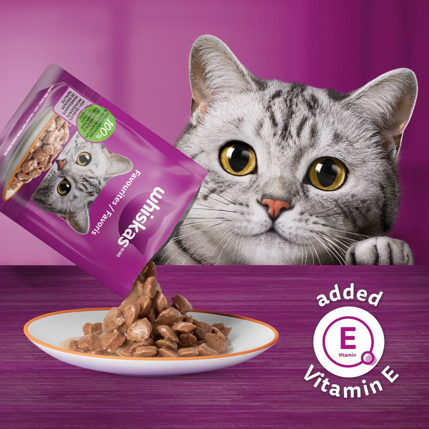 WHISKAS FAVOURITES Adult Wet Cat Food Cuts in Gravy Chicken Flavour and Salmon Flavour Pouch Variety Pack