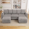 thumbnail image 2 of Wiilayok 110" Oversized U-Shaped Cloud Couch Sectional with Modular Design for Living Room: Comfy Corduroy, Ottoman, USB Port, Cup Holder, Armrest Storage, Side Pocket, Gray, 2 of 9