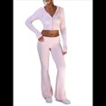 thumbnail image 3 of Conjunto de Dos Piezas de Punto para Mujer: Suéter de Larga con Cremallera, Sudadera Corta con Capucha y Pantalón Acampanado. Rosa S, 3 of 8