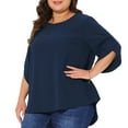 thumbnail image 2 of DARING DIVA Women's Plus Petal Sleeve Swiss Dots Blouse T-Shirt Tops L Navy Blue, 2 of 6