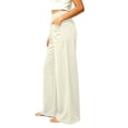 thumbnail image 6 of Women's Soft Cotton Loose Straight Leg Pants with Elastic Waist, Casual Wide Leg Trousers with Side Pockets, Tummy Control, Summer Breathable, Work Lounge | TruHer,Beige M, 6 of 8