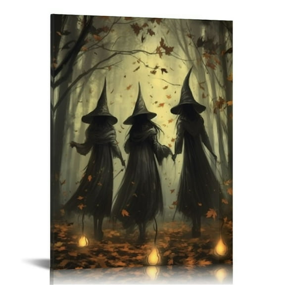 Creowell  Vintage Three Witches in The Forest Witchy Canvas Painting Print Halloween Wall Art Decor Witch Poster Witchy Room Aesthetic and Halloween Decorations 12x16 in