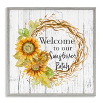 Stupell Industries Welcome Rustic Floral Wreath Botanical & Floral Painting Gray Framed Art Print Wall Art, 12 x 12