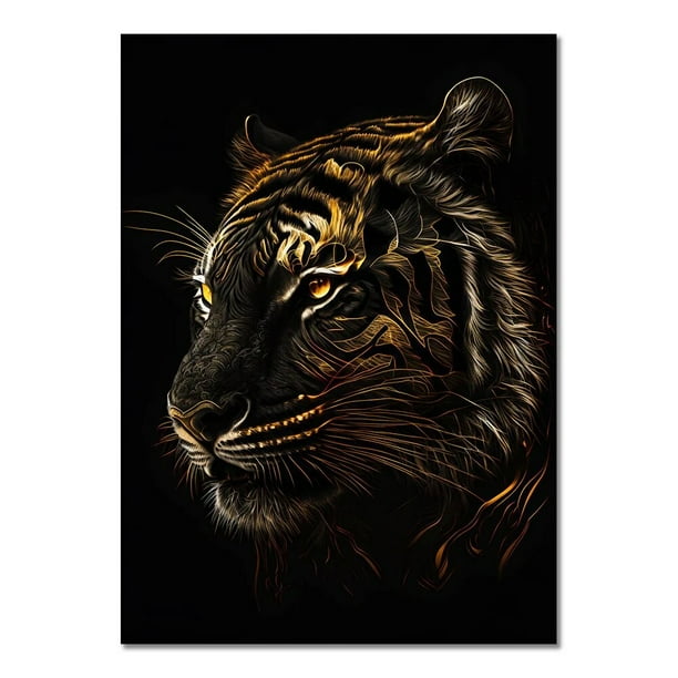Pintura en lienzo de animales dorados y negros abstractos, búho, Tigre, León, Lobo, águila, cebra, Toro, carteles, imágenes artísticas de pared para habitación, decoración del hogar