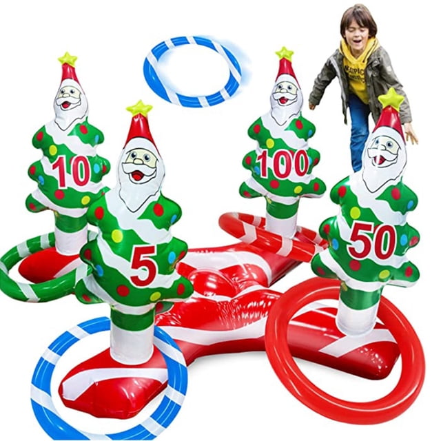 Juego De Lanzamiento De Anillo Inflable De Navidad Con 4 Anillos, Juguetes De Lanzamiento De Árbol De Navidad, Juego Familiar De Fiesta De Navidad Para Interior O Exterior Methold HA038268-00