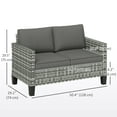 thumbnail image 3 of Outsunny 2 Seater Patio Sofa, Rattan Outdoor Couch with Cushions, Dark Grey, 3 of 10