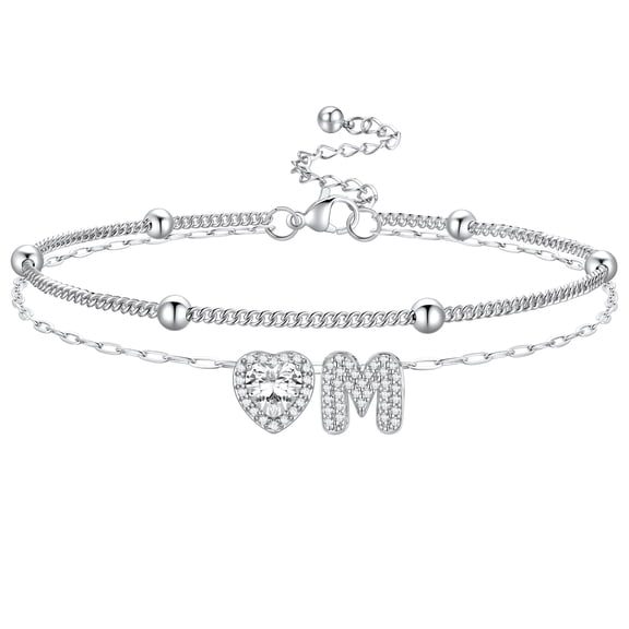 Bestyle Ankle Bracelets with CZ Heart & Initial Charms, Layered Anklets for Women Non Tarnish A to Z Summer Beach Mother's Day Gifts