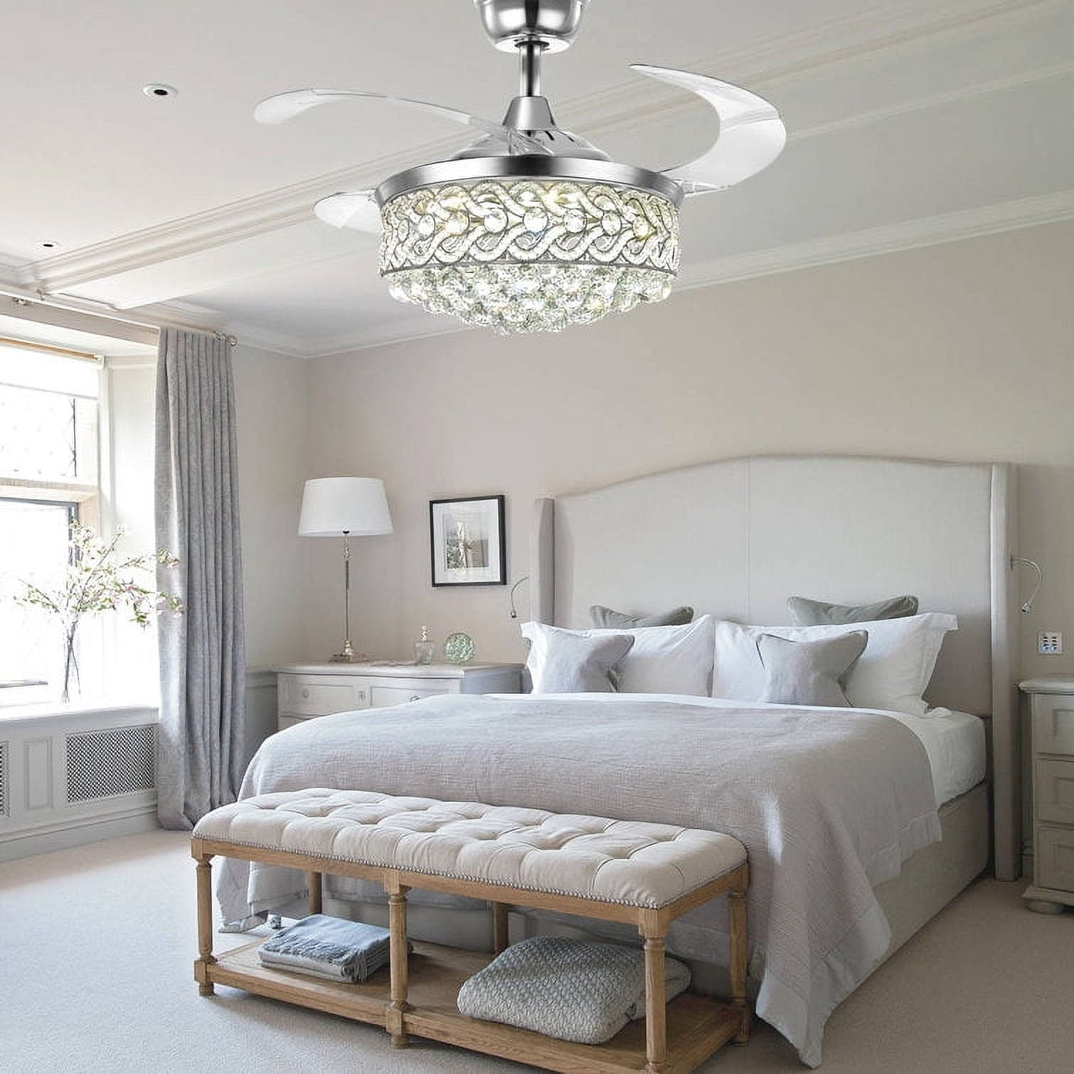 FINE MAKER 42" Contemporary Chandelier Ceiling Fan with LED Lights and Remote Control