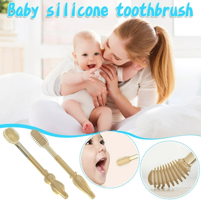 Xihbxyly Cepillo de Dientes para Bebé, Cerdas Suaves y Raspador de Lengua, Material Seguro E Inodoro, Cuidado Bucal, Mango Fácil de Sujetar, Diseño Portátil E Higiénico, Juego de 3 Piezas, 0-18 Meses