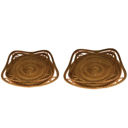 

Round Rattan Tray with Handles Tea Bread Serving Basket Woven Storage Tray 2PCS