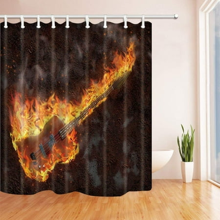 Bpbop Musical Instruments Decor Flaming Bass Guitar Against Rusted