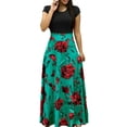 thumbnail image 1 of Frontwalk Ladies Long Dress Short Sleeve Maxi Dresses Crew Neck Summer Beach Sundress Holiday Casual Floral Print Black M, 1 of 4