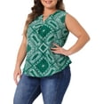 thumbnail image 4 of Plus Size Top for Women Sleeveless Floral Print V Neck Tunic Tank Tops Blouse Shirts 1X Green, 4 of 6