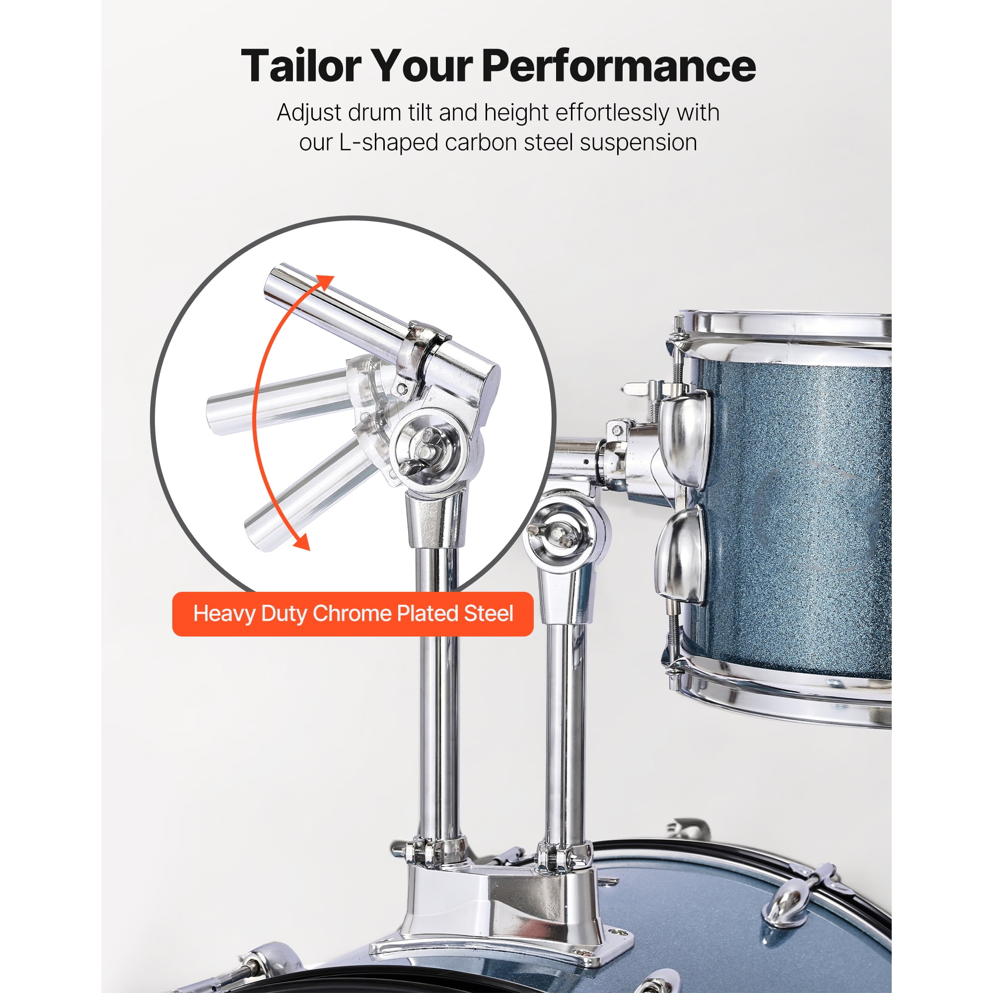 KFFKFF 5-Piece 22-Inch Junior Drum Kit, Beginner Drum Set with Adjustable Seat, Cymbal, and Drumsticks, Musical Instrument Kit for Beginners, Teens, and Students (Gravel Blue)