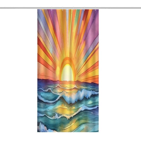 RKSupls Waterproof Shower Curtain, Watercolor Sun Rays Ocean Waves Polyester Shower Curtain with Hooks for Chic Elegant Home Bathtub Bathroom Decor Washable