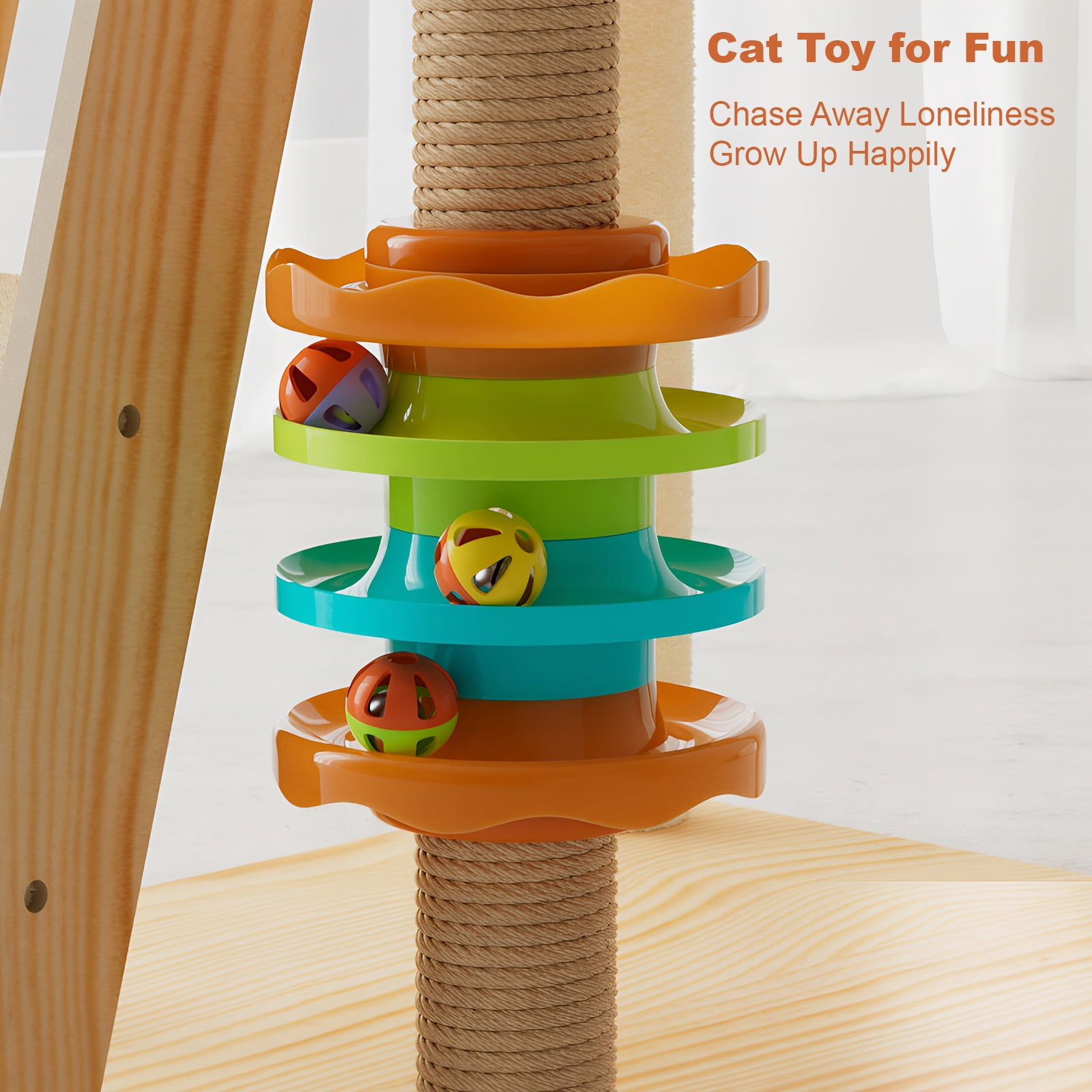 59" Modern Wooden Cat Tower for Indoor Cats, Cat Tree with Sisal Scratching Posts, Top Perch & Acrylic Hammock, Cat Condo for Small and Large Cats