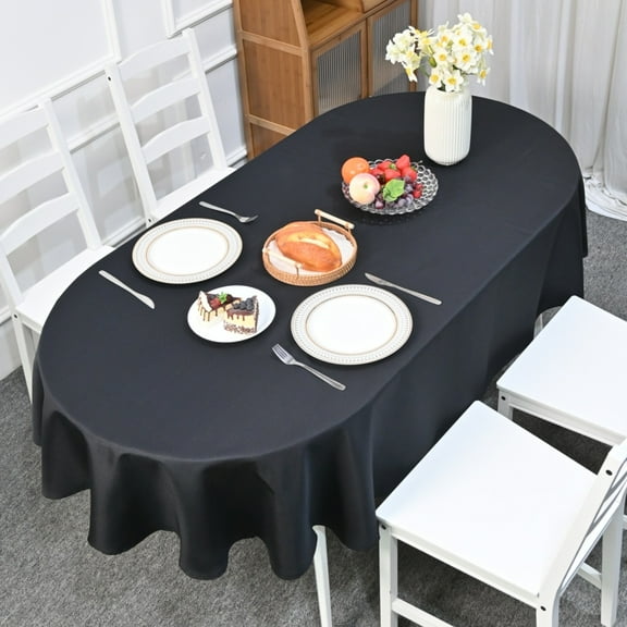 XmhyTop 61x102 Inch Solid Black Oval Tablecloth, Heavy Duty Polyester Washable for Dining, Home Party & Indoor Use