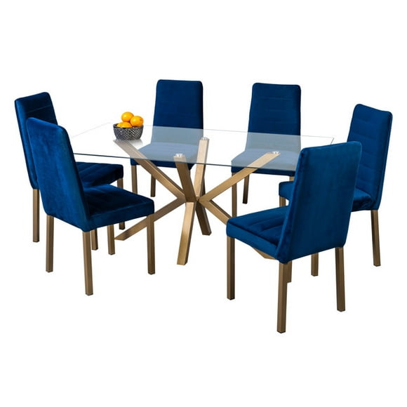 Comedor MOBILKRAFT Nápoles 6 Sillas Tubular Cuadrado Cubierta de Cristal