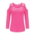 thumbnail image 4 of Tittly T Shirts for Women Tshirts Shirts Women's Tops V Neck 3/4 Sleeve Shirts Casual Blouses Cold Shoulder Tops Basic Tees Floral Print Tshirts Womens T Shirts Gym Clothes for Woman Hot Pink XXL, 4 of 5