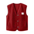 thumbnail image 6 of Women's Sherpa Fleece Vest V Neck Button Down Sleeveless Gilet with Pockets Loose Fit Casual Cozy Warm Layering Outerwear Fall Winter Red, 6 of 8