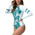 thumbnail image 6 of WREESH Womens One Piece Swimsuit Long Sleeve Rash Guard Swim Suits Surfing Bathing Suits Plus Size Zipper Sports Swimwear Conservative Panel Color Sunscreen Swimwear Diving Suit Surfing Suit Green, 6 of 6